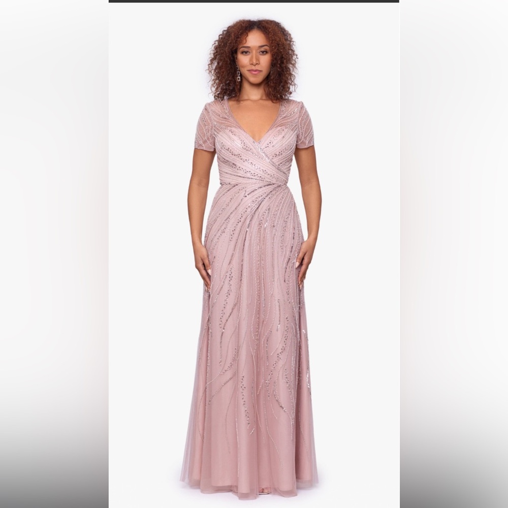 NWT XSCAPE Beaded Chiffon A Line Gown Blush Pink Mother of Bride Formal Dress